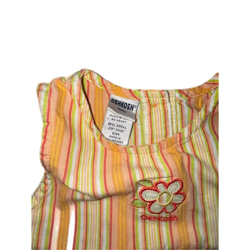 Vintage 12 M OshKosh B'gosh Sleeveless Dress Orange Yellow Striped Floral Y2K